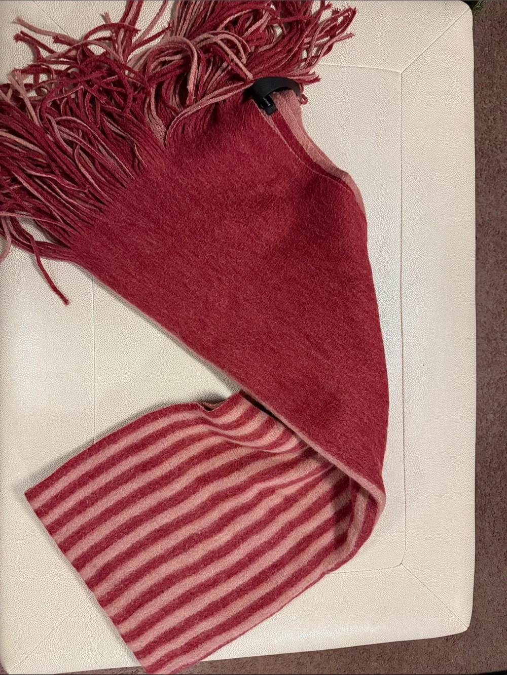 Anthropologie Two-Tone Red Fringe Striped Scarf